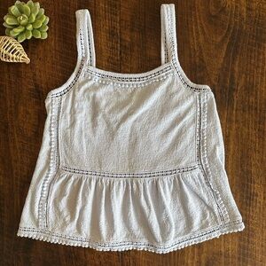 J. Crew | Point Sur Powder Blue Cotton Boho Tank Top w/Crochet-Lace Detail